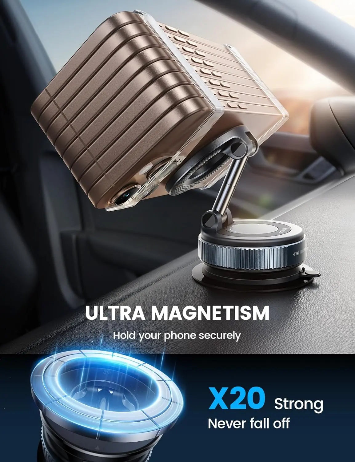 360° Rotating Magnetic Phone Holder – Foldable, Extendable | Strong Back Magnet | iPhone 16/15/14/12 Compatible | ABS | Black