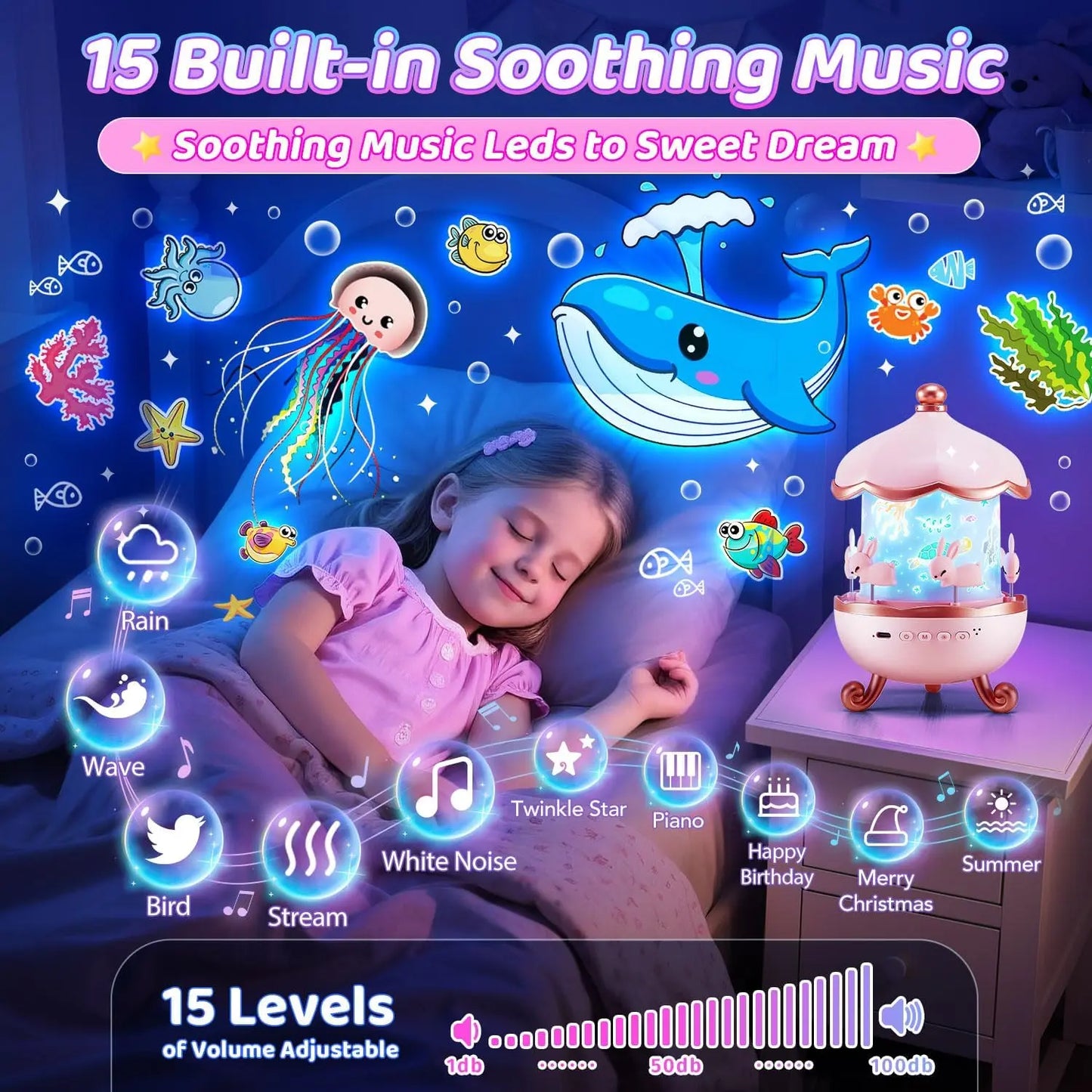 LED Carousel Star Projector Night Light – A unisex Whimsical Gift for kids مصباح ليلي دوّار LED على شكل دائري – هدية خيالية ساحرة للأطفال