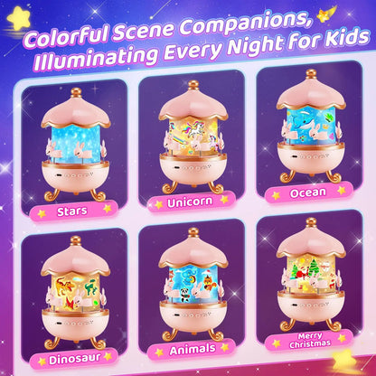LED Carousel Star Projector Night Light – A unisex Whimsical Gift for kids مصباح ليلي دوّار LED على شكل دائري – هدية خيالية ساحرة للأطفال