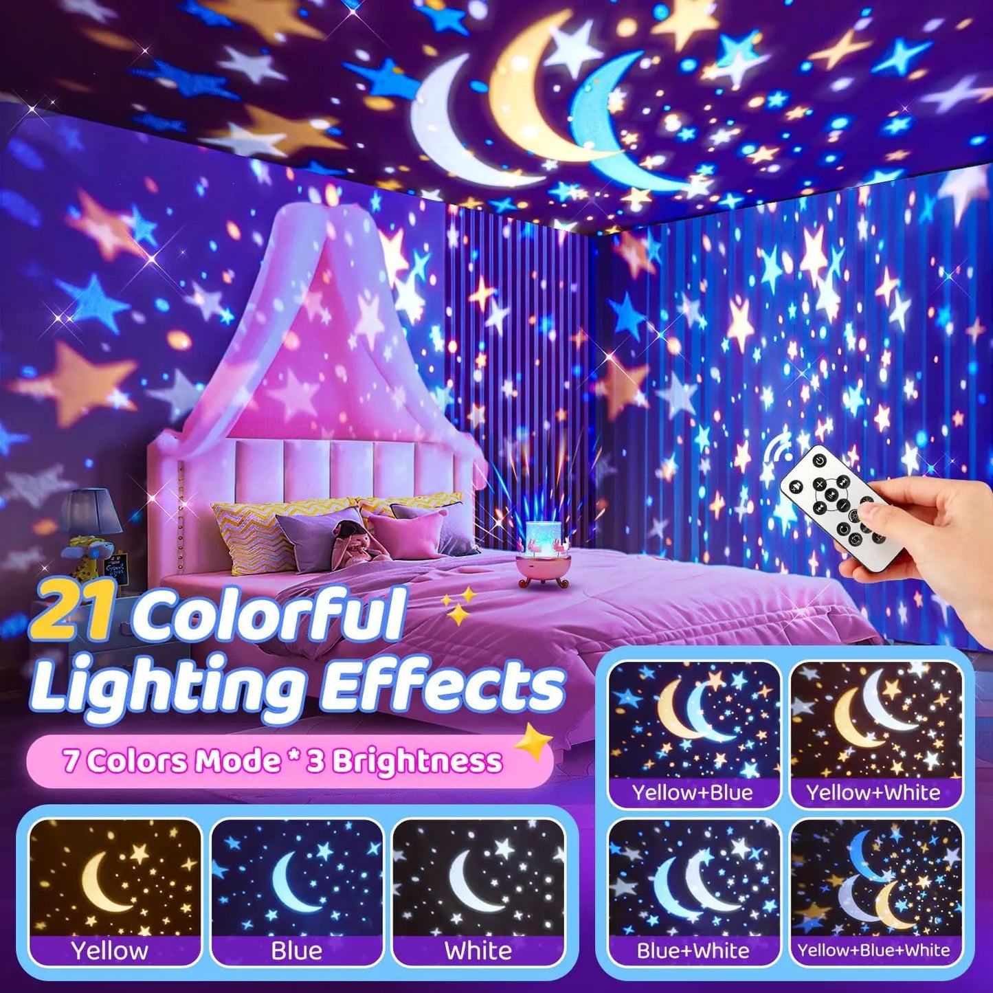 LED Carousel Star Projector Night Light – A unisex Whimsical Gift for kids مصباح ليلي دوّار LED على شكل دائري – هدية خيالية ساحرة للأطفال