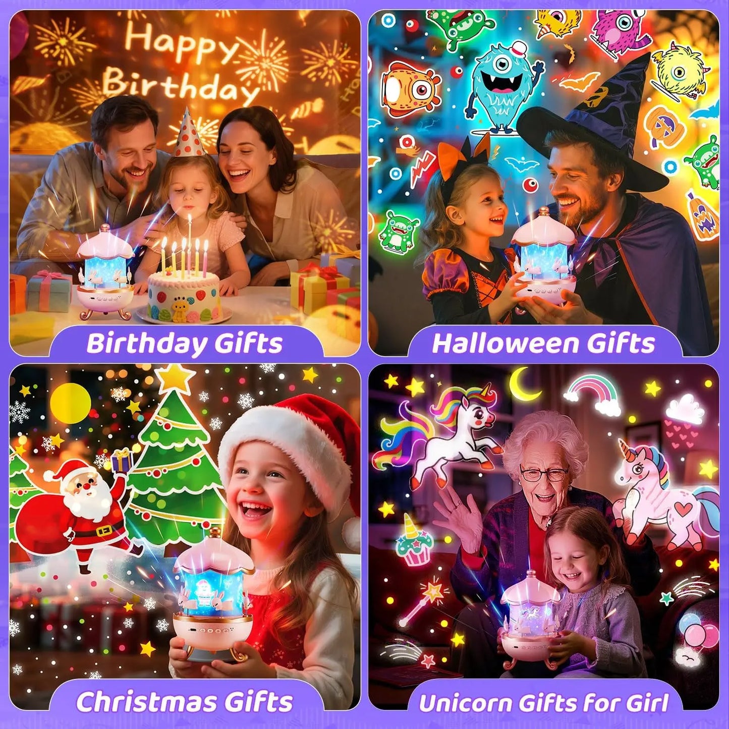 LED Carousel Star Projector Night Light – A unisex Whimsical Gift for kids مصباح ليلي دوّار LED على شكل دائري – هدية خيالية ساحرة للأطفال
