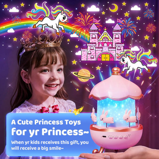 LED Carousel Star Projector Night Light – A unisex Whimsical Gift for kids مصباح ليلي دوّار LED على شكل دائري – هدية خيالية ساحرة للأطفال