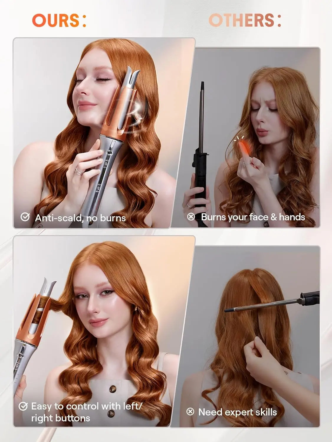 SHEGLAM 1-Inch Automatic Hair Curler – Fast Heating, 3 Temp Settings, 2-Way Rotation, Anti-Tangle & Auto Shut-Off