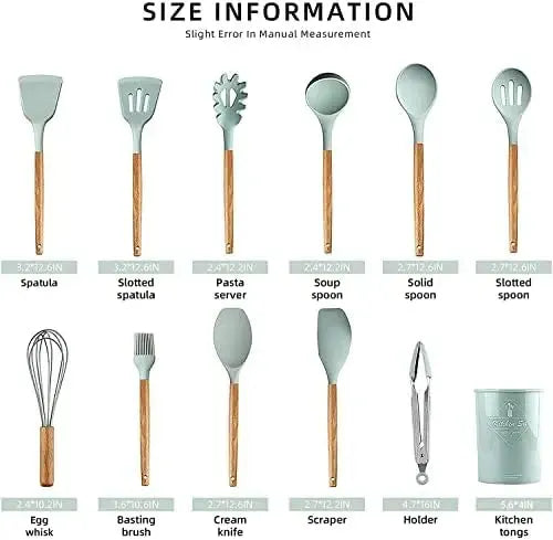 12PCS Silicone Kitchen Utensil Set – Non-Stick Cooking Tools with Wooden Handles, Heat-Resistant & Eco-Friendly Spatulas, Whisks, and More