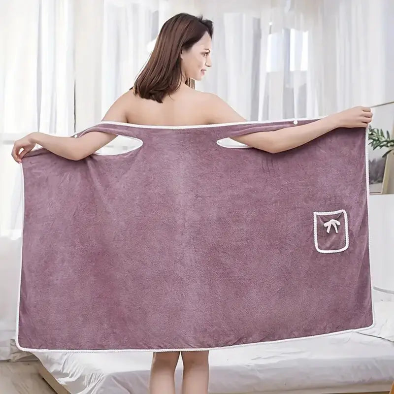 Wearable Bath Towel Skirt for Adults with Bow | 1-Piece Quick-Dry Microfiber Wrap – Soft, Absorbent, Non-Shedding, No Electricity Needed