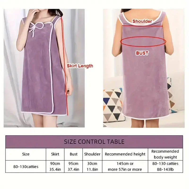 Wearable Bath Towel Skirt for Adults with Bow | 1-Piece Quick-Dry Microfiber Wrap – Soft, Absorbent, Non-Shedding, No Electricity Needed