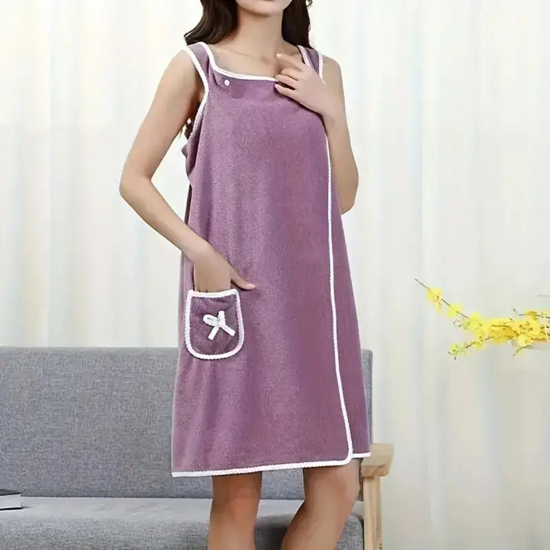 Wearable Bath Towel Skirt for Adults with Bow | 1-Piece Quick-Dry Microfiber Wrap – Soft, Absorbent, Non-Shedding, No Electricity Needed