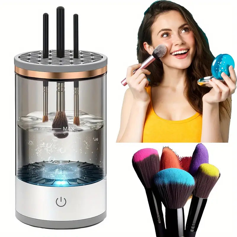 Electric Makeup Brush Cleaner & Dryer System | Automatic USB-Powered Spinning Device for All Brush Sizes – Quick, Gentle & Easy Cleaning