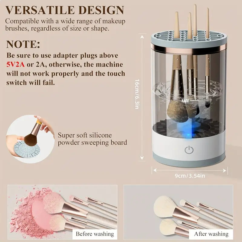 Electric Makeup Brush Cleaner & Dryer System | Automatic USB-Powered Spinning Device for All Brush Sizes – Quick, Gentle & Easy Cleaning