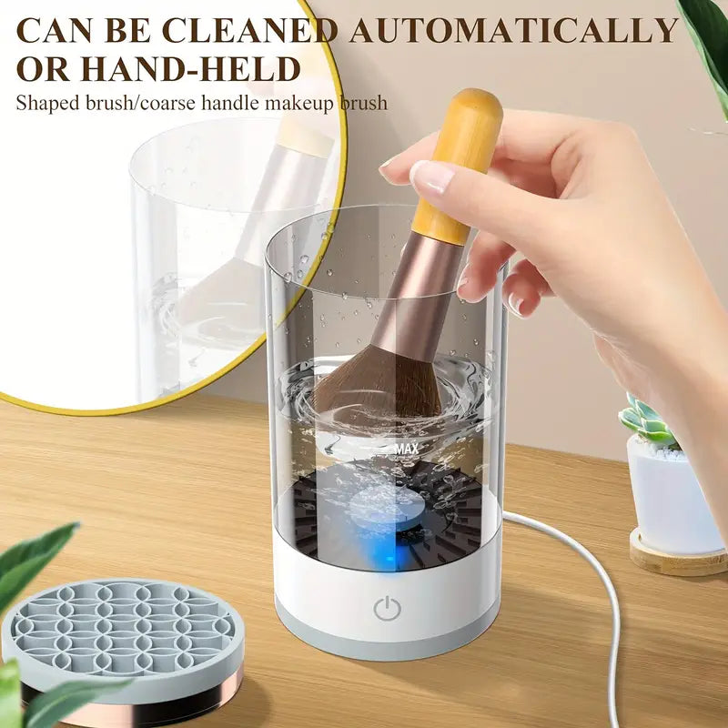 Electric Makeup Brush Cleaner & Dryer System | Automatic USB-Powered Spinning Device for All Brush Sizes – Quick, Gentle & Easy Cleaning