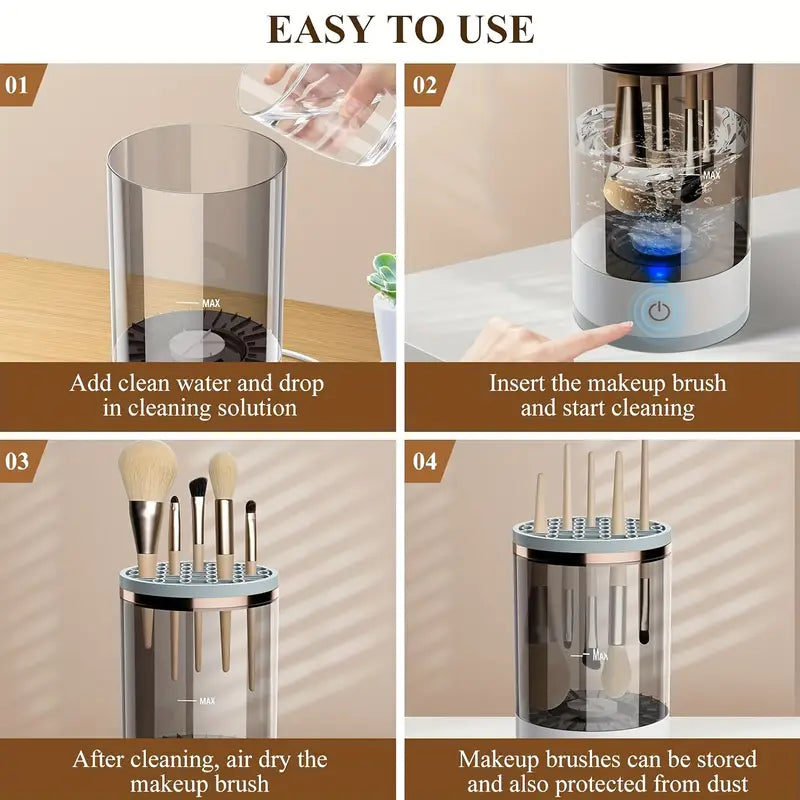 Electric Makeup Brush Cleaner & Dryer System | Automatic USB-Powered Spinning Device for All Brush Sizes – Quick, Gentle & Easy Cleaning