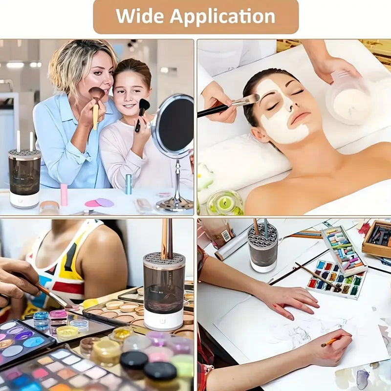 Electric Makeup Brush Cleaner & Dryer System | Automatic USB-Powered Spinning Device for All Brush Sizes – Quick, Gentle & Easy Cleaning
