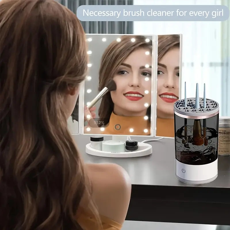 Electric Makeup Brush Cleaner & Dryer System | Automatic USB-Powered Spinning Device for All Brush Sizes – Quick, Gentle & Easy Cleaning