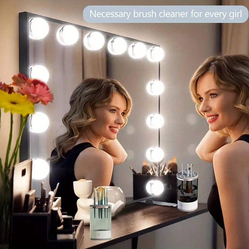 Electric Makeup Brush Cleaner & Dryer System | Automatic USB-Powered Spinning Device for All Brush Sizes – Quick, Gentle & Easy Cleaning